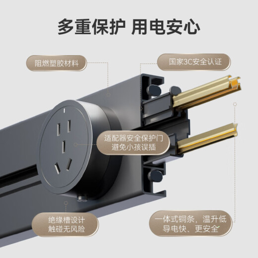 京东京造星轨系列SE  明装轨道插座壁挂式可移动电力轨道 总控开关阻燃塑壳 50厘米+3个五孔 枪灰色