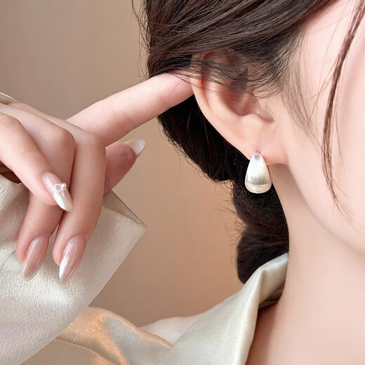 Shilian 999 sterling silver brushed earrings, feminine and cold style, 2025 new earrings, earrings, high-end earrings, silver