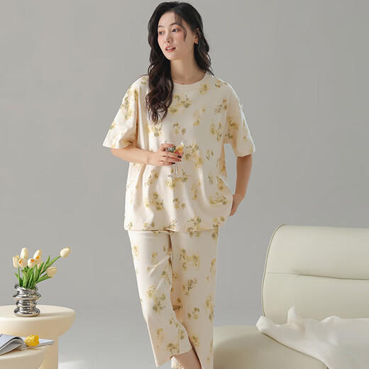 Trois canons d'été Nouveau pyjama en coton féminin pur à manches courtes à manches courtes de coton d'été