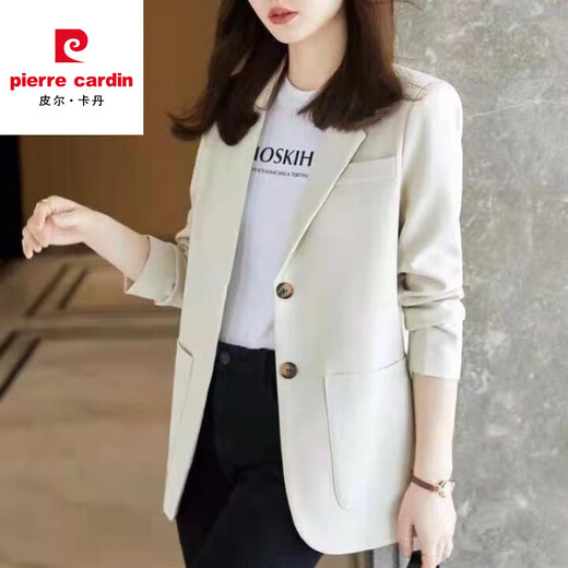 Pierre Cardin blazer women's 2026 spring and autumn new Korean style loose and versatile student mid-length top casual small suit for women apricot XL 131-145Jin Jin equals 0.5 kg