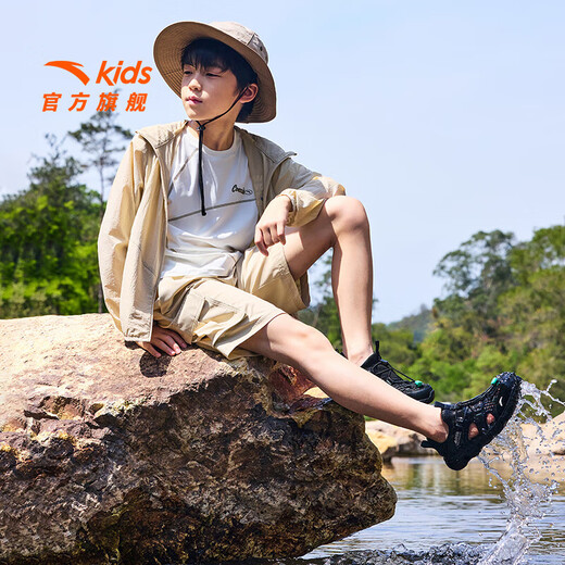 ANTA children's sandals, men's and women's shoes, 2026 summer new breathable slip-on river shoes, beach shoes, men's black-1 37