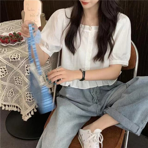 Muyiming (Muyiming) Summer Nueva camisa de manga corta de 2025 rufa para mujeres con cintura alta puede ser salado o dulce jengibre 701 m 95-105Jin [Jin equivale a 0.5 kg]