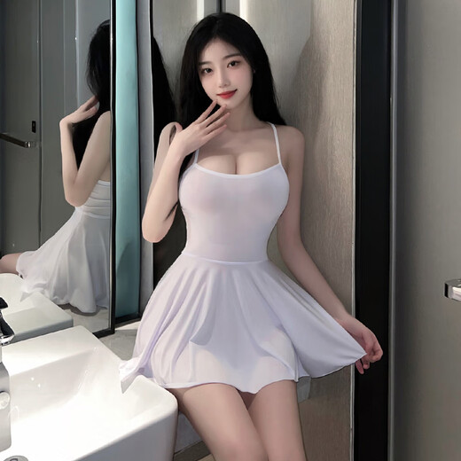 SEXY SUSPENDIZACIÓN CIERNO SEDUCTIVO SELLY Camisetas abiertas sin despegar pijamas estilo puro y lindo de campus 6625 de una sola talla-falda de suspensión gris + Traje T-Pants emocionante y divertido