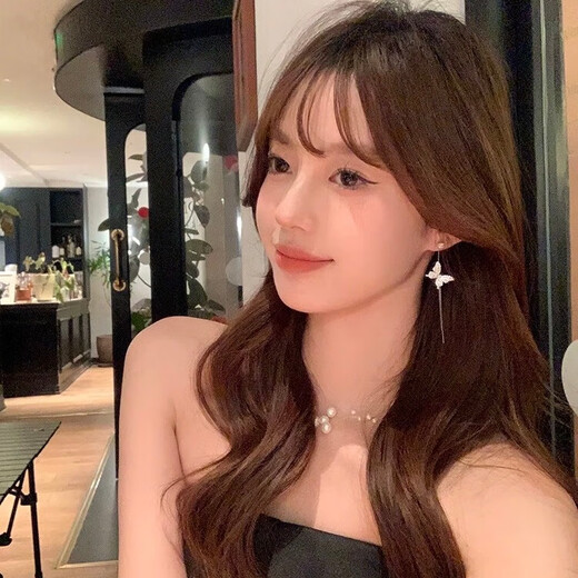 Feiyu S925 Silver Needle Silver-plated Long Tassel Asymmetric Earrings Women's Super Fairy Exquisite Full Diamond Butterfly Earrings A1633 Silver