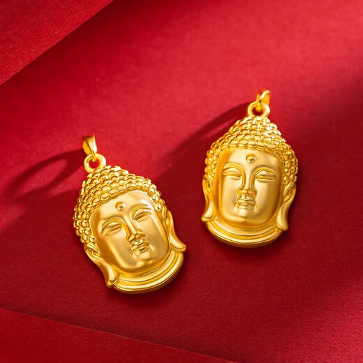 Popu's new Buddha head pendant gold-plated silver pendant 18K gold solid simulation natal Buddha head necklace for men and women Buddha head pendant + gold beads black rope