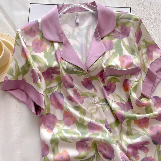 Mu Yilin [6386 personas alabadas] pijamas de tulipán para mujeres en verano delgada seda de seda de manga corta de manga corta para mujeres en verano
