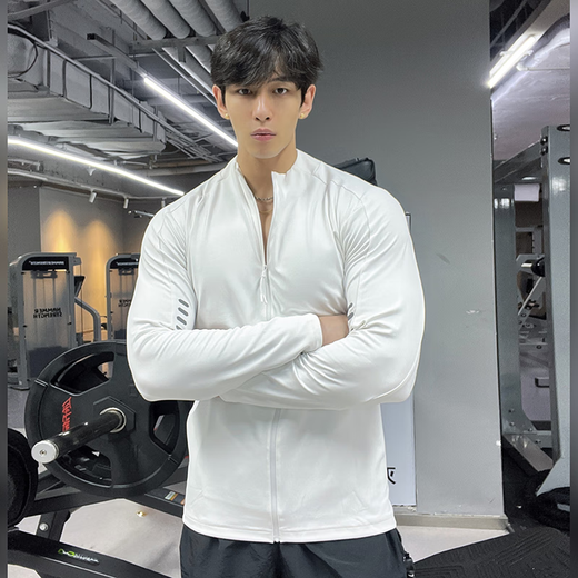 OIMG American fitness clothes men's sports long-sleeved cycling jacket quick-drying slim stretch running training zipper cardigan gray XL recommended 140-160Jin Jin equals 0.5 kg