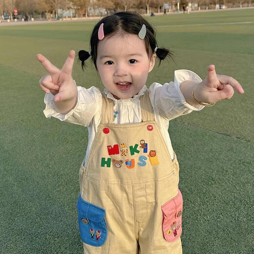 姒漾女童裤子春秋款2025新款女宝宝洋气儿童小女孩时尚卡通字母背带裤 主图款 110