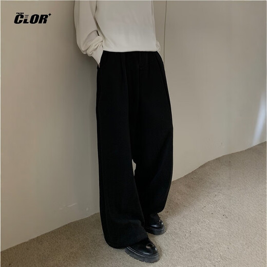 CLOR three-needle trousers men's autumn and winter loose and versatile drape sports straight casual pants CL51 black 3XL