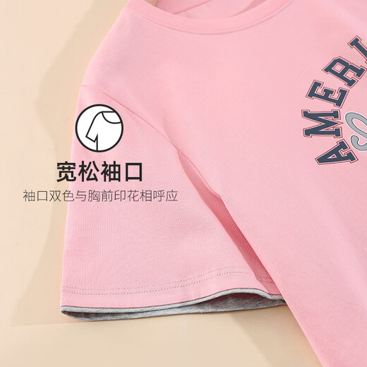 Shile spring and summer thin pure cotton couple home clothes round neck loose and comfortable pajamas short-sleeved trousers home suit can be worn outside Peach Blossom Pink/Female 2XL