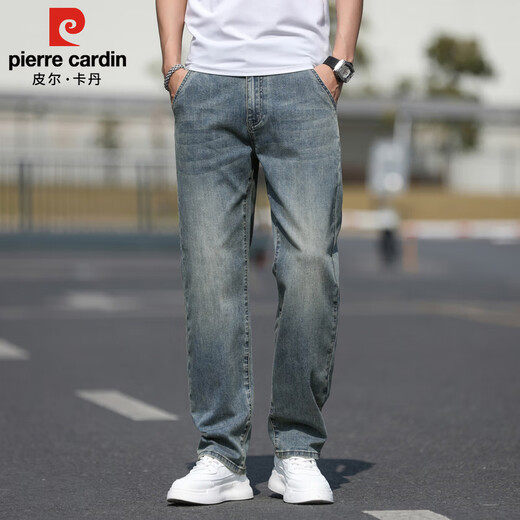 皮尔卡丹（pierre cardin）牛仔裤男士夏季薄款潮流宽松直筒休闲裤男士高端男装 复古蓝 32