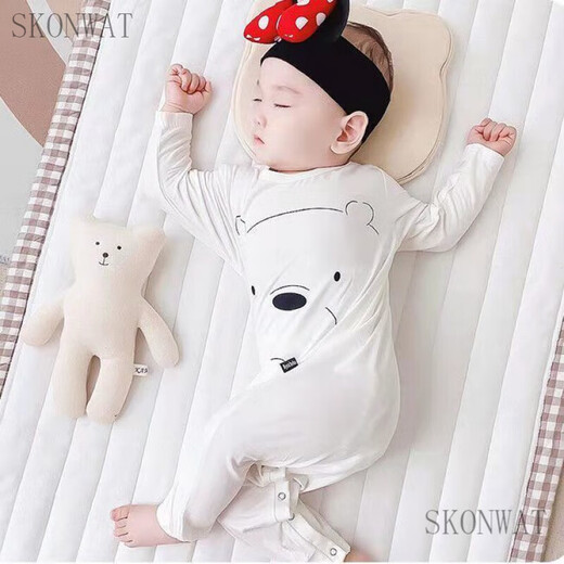 SKONWAT children's one-piece pajamas spring and autumn modal baby one-piece long-sleeved baby sleeping bag split-leg home clothes gray chinchilla long-sleeved style 80