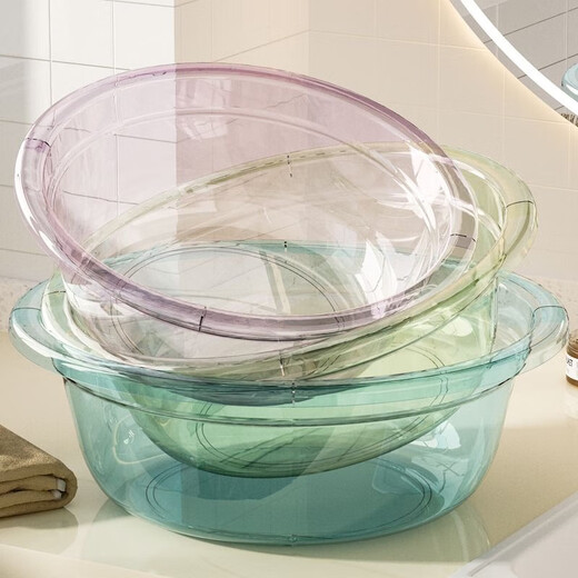 Round thickened washbasin plastic large, medium and small household student dormitory footbath baby small basin food grade glazed blue 1 pack 28cm