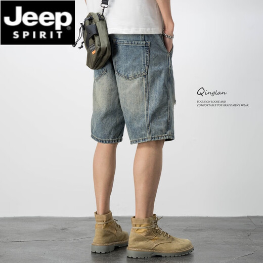 JEEP SPIRIT美式休闲复古乞丐破洞牛仔短裤男宽松潮流痞帅五分裤夏季薄款中裤 719蓝色 33 150-160斤