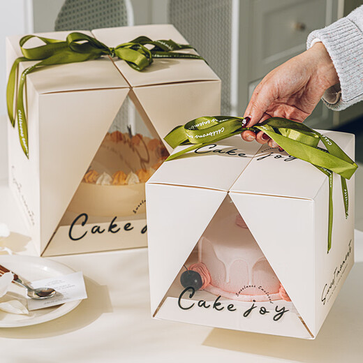 Vinland cake packaging box 6 inches 8 birthday premium box high-end portable folio transparent mousse packaging 4 inches six high-end super thick 400g 6 inches off-white English folio box 1