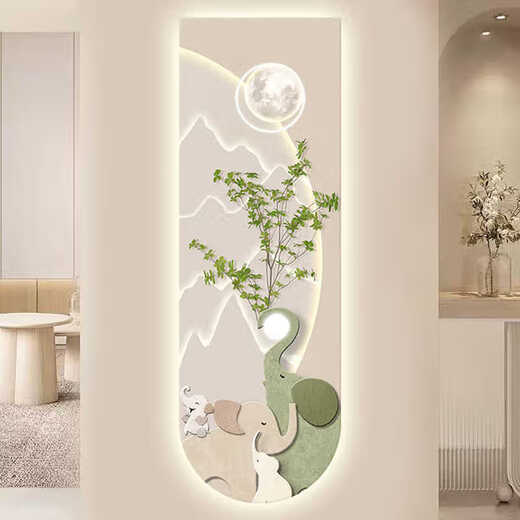 Peinture décorative de la décoration de la porche d'éléphant de quatre membres peinture du couloir de style crème peinture peinture à LED peintures murales murales haut de gamme T12529 (sculpture fine UV sans cadre) 60 * 180 (murs recommandés de 0,8-0,9 mètres recommandés) Écran porcelaine cristalli