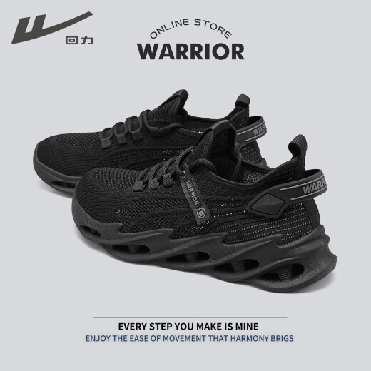 回力（Warrior）官方男鞋夏季2025新款透气网面跑步鞋子男士轻便减震运动鞋黑色43
