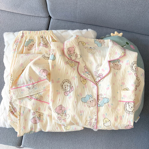 Langsha women's pajamas women's spring new thin can be worn outside cartoon clouds cotton long-sleeved trousers forest style home wear set