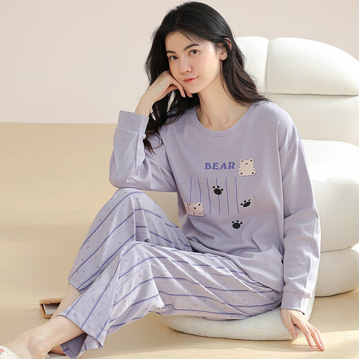 Yalu Pajamas Women's Pure Cotton 2025 New Internet Celebrity Pajamas Women's Spring and Autumn Large Size Long Sleeve Cute Home Clothes Set NSWR-01N9904 L Recommended 100-120 Jin Jin equals 0.5 kg