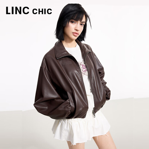 Jin Yujies neuer Frühling 2025 Bubble-Sensing-Proteinleder Kurzjacke für Frauen kurzer Revers Lose Jacke S251JK032y