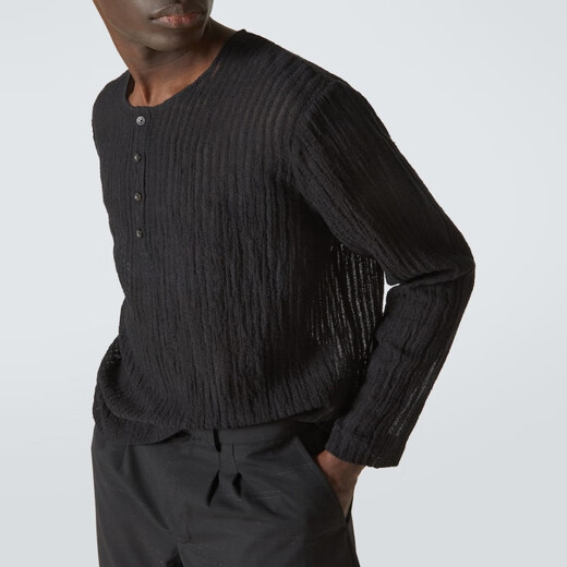 Commas Men's Striped Henley P01001980 Black L CN 185/100A