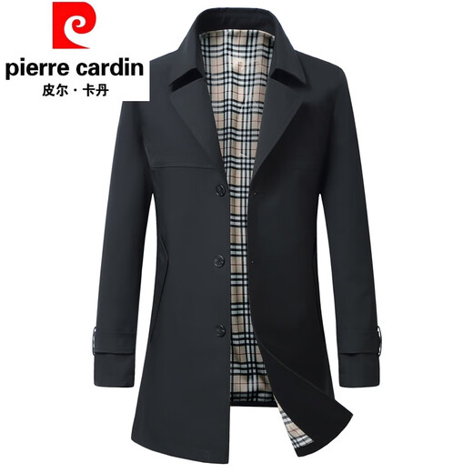 Pierre Cardin high-end men's windbreaker mid-length 2025 spring and autumn new slim trendy business casual thin coat black XL 150Jin Jin equals about 0.5 kg