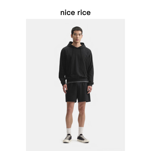 nice rice好饭 25春季新品全棉350G拼罗纹宽松针织短卫裤NHC12118 煤石黑（350G） M