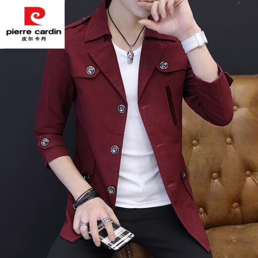 Pierre Cardin Spring and Automne Cotton Business Casual Veste Men's Veste Men Handsome Color Couleur Mid-Longle Bringer Bobe Collier Black M (165)