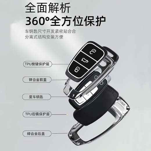 创勋（CHUANGXUN）适用于奥迪q5l钥匙套汽车专用钥匙包保护扣壳 18-25款Q5L【枪色】+皮带挂扣