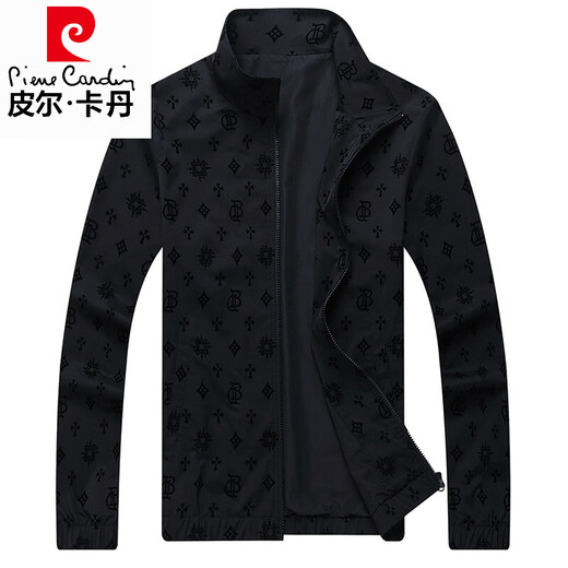 皮尔卡丹（pierre cardin）春秋新款高端品牌夹克套装男士青年休闲运动套装男潮流外套衣服 6629-黑色 2XL 180
