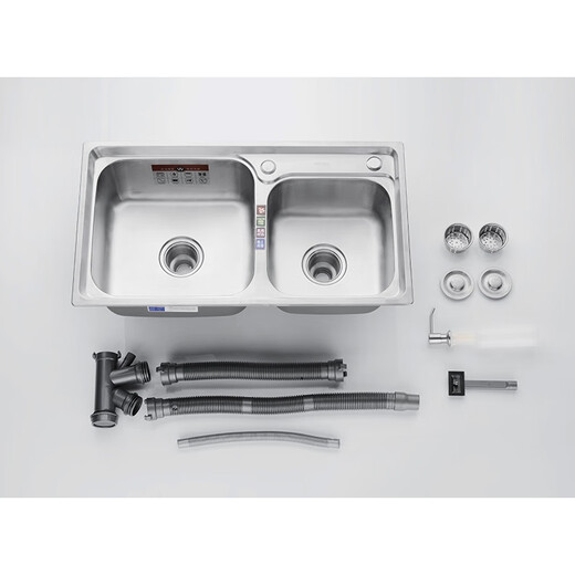 Hengjie is suitable for thickened stainless steel sink, double-slot package, with knife holder, kitchen sink and bowl, thickened 304 steel 78X43 thick 1.2 basic package