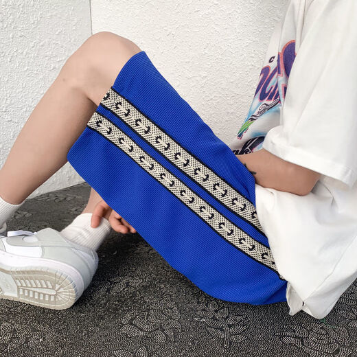Xuanmengti Webbing shorts pour la marque à tendance d'été masculine grande taille décontractée mid-pantalon lâche sports américains bassins de 5 points à la taille noire à la taille améliorée de la taille tressée 1048 m (Recommandé 90-110jin [Jin est égal à 0,5 kg]))