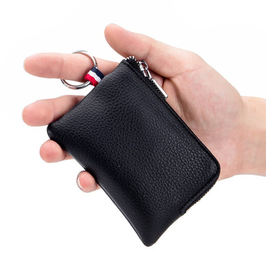 Geeignet für multifunktionale Münzen Brieftasche Herren echtes Leder Mini kleiner Brieftasche Kuhlatten-Aufbewahrungskartenbeutel Reißverschluss Coin Bag Schlüsselbeutel Schwarz schwarz