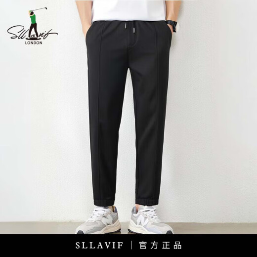 萨拉维夫品牌休闲裤男裤男士九分裤宽松户外运动裤 01C黑色 M