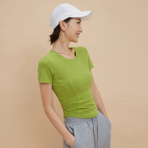 ANNERUN summer sports short-sleeved T-shirt yoga wear for women 2025 new high-end training wear Pilates top training wear avocado green S