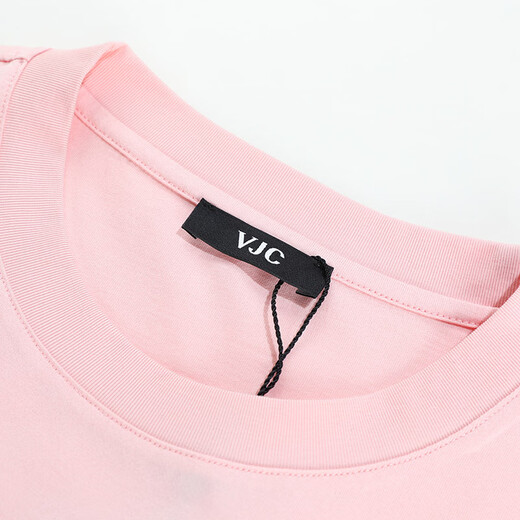 VJC 2025 Frühlings- und Sommer-Mode-Mode-Mode täglich Luxus-Luxus-Luxus-T-Shirt mit kurzem Ärmel Rundem Hals Vielseitiger Top B24BA1048 Pink Regular XL /52