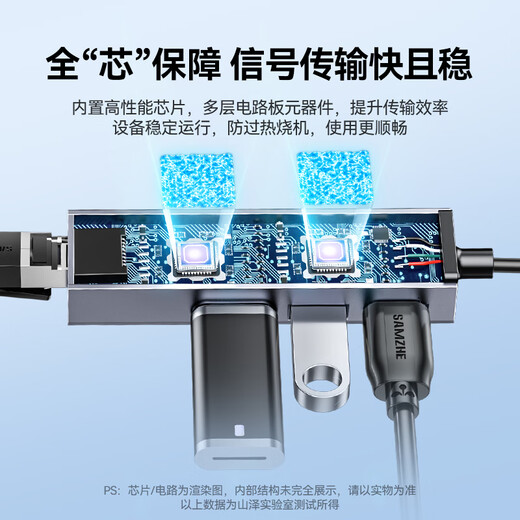 山泽 USB分线器转网口扩展坞RJ45百兆有线网卡HUB拓展转换器笔记本电脑台式机网线接口UWH14-S