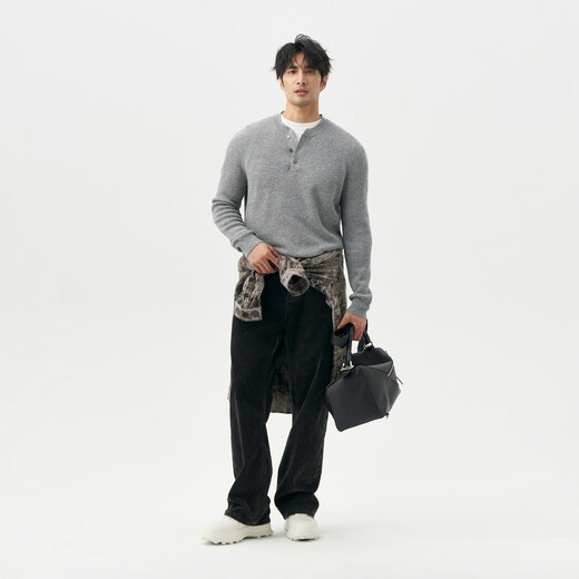 Gray cashmere New Zealand imported superfine merino wool Henry collar cashmere sweater for men gray ready in stock XXS m