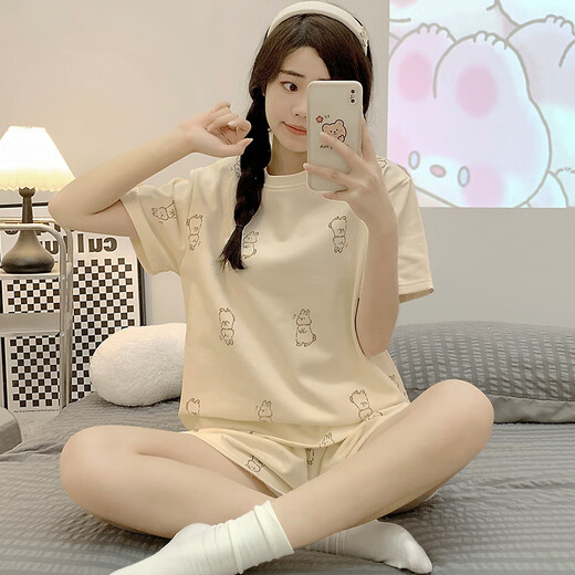 GTYUWVG睡衣女夏天短袖卡通可爱兔子2025年春夏季韩版圆领家居服套装 1047小狗 M  建议体重75-95斤