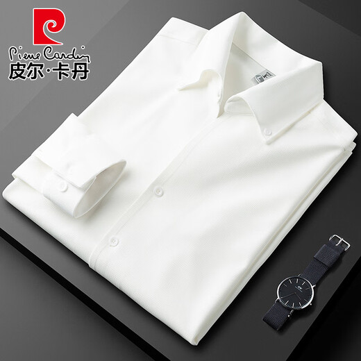 Pierre cardin (pierre cardin) handsome niche style Cuban collar white shirt men's long-sleeved slim casual Italian shirt men's autumn thin style BNS6636-Black M