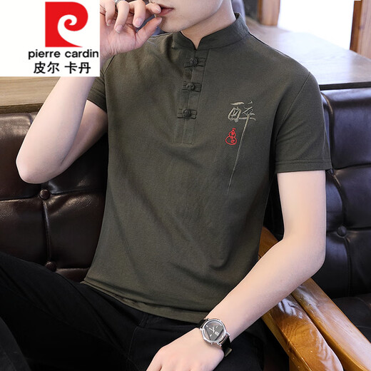 Pierre Cardin Summer Sticked Stand-Collar-T-Shirt für Männer kurzärmeliger Retro-Tang-Anzug Chinesischer Stil für Männer im chinesischen Stil von Männern.