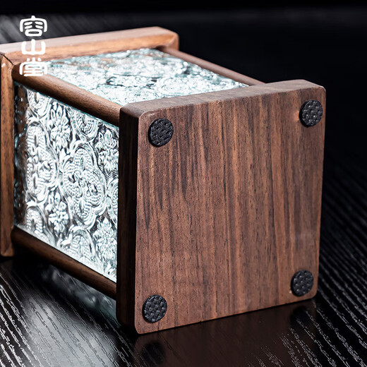 Rongshantang Pure Titanium Tea Ceremony Six Gentlemen Set Tea Knife Tea Clip Pot Pen Tea Cup Holder Fork Tea Bucket Tea Set Accessories Walnut Glass Gentleman Storage Bucket-Ruyi