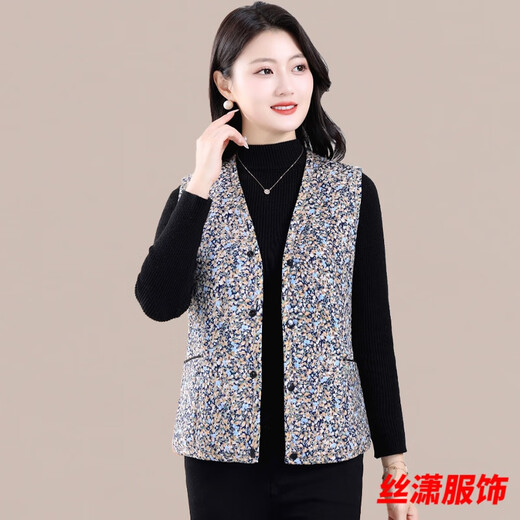 丝潇秋冬马甲新款中老年驼绒保暖轻柔女士坎肩外穿碎花妈妈宽松棉马甲 WY-6629/款2号色 建议990--100斤 2XL