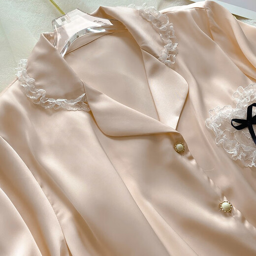 Fhhuabd-Pyjamas für Frauen im Sommer dünne kühle Eis Seide Kurzärmele Ins Stil hochwertiger Liebe Lace Girl Home Clothing Set WLW-9221 Silky Stoff M Empfohlen 80-100jin [Jin gleich 0,5 kg]