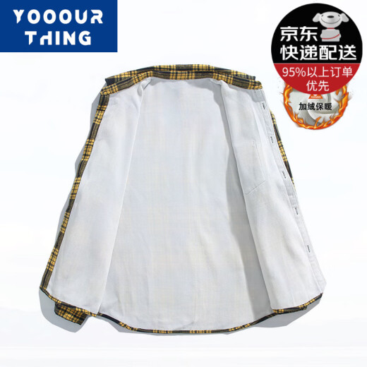 Yooourthing American Retro Plaid Froot Men's Spring, осень и зима и зима плюс бархатная утолщенная пара универсальная повседневная рубашка куртка CJ9735-Yellow Plaid плюс бархат L (рекомендуется 110-130JIN [JIN равен 0,5 кг]))