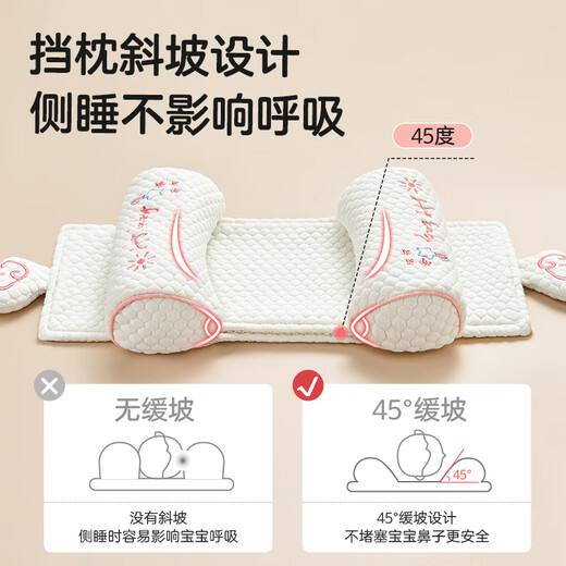 Youmeng baby millet shaped pillow for newborns 0-1 years old to correct anti-bias head type baby fixed head type side sleeping pull-out pillow blue bear 31*17cm