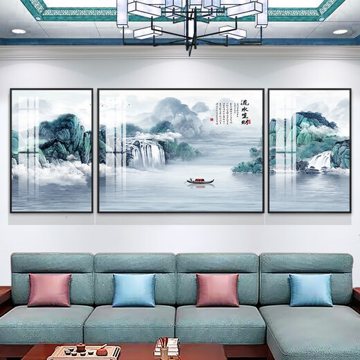Nuevas pinturas de decoración de la sala de estar de estilo chino Sofá Sofá Simple y atmosférico Muro muebles de muebles suaves de la oficina Pinturas colgantes TXMG4867 Medio 80*60 cm/derecho 40*60 cm adecuado para 2.