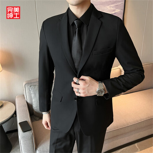 西服外套男轻熟风高级感修身单西休闲商务正装职业加大码伴郎西装 (单件装)黑色西装外套 XL 码140-155斤