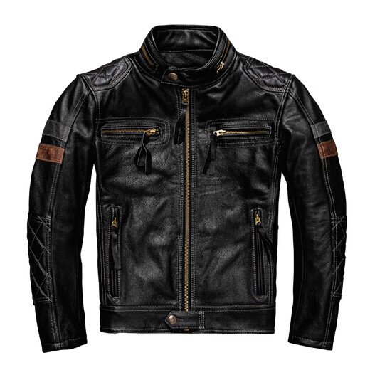
JEEP SPIRIT new product first layer cowhide leather genuine leather jacket men stand collar trendy motorcycle riding suit jacket men can be added protective gear jacket men black XL