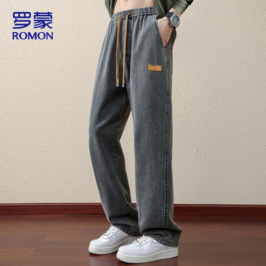 ROMON jeans men's autumn and winter loose casual pants men's straight wide-leg pants men's trendy trousers